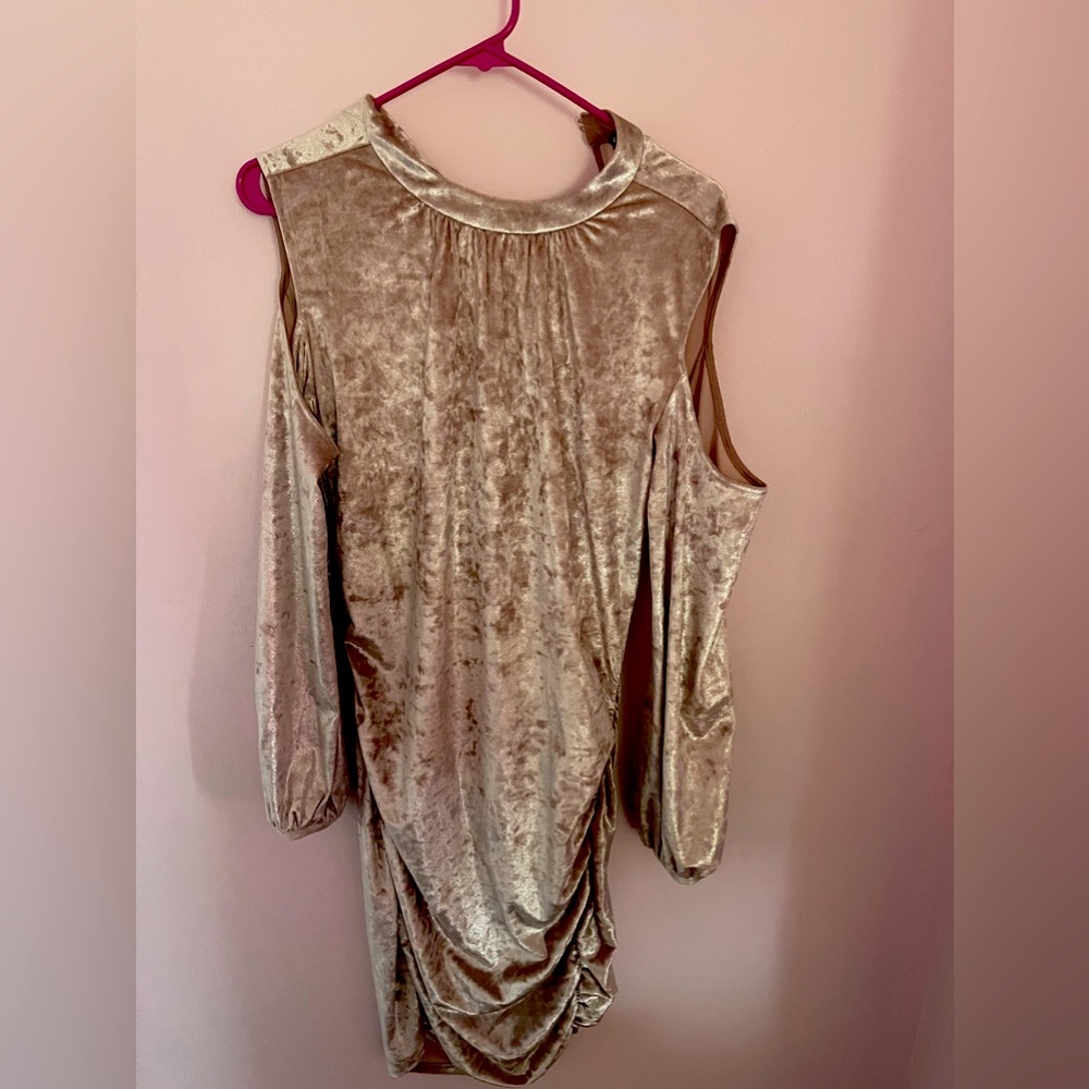 Express velvet open shoulder dress!